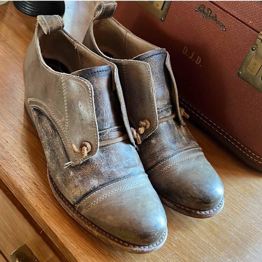 Freebird by Steven Distressed Taupe Leather Ankle Booties
